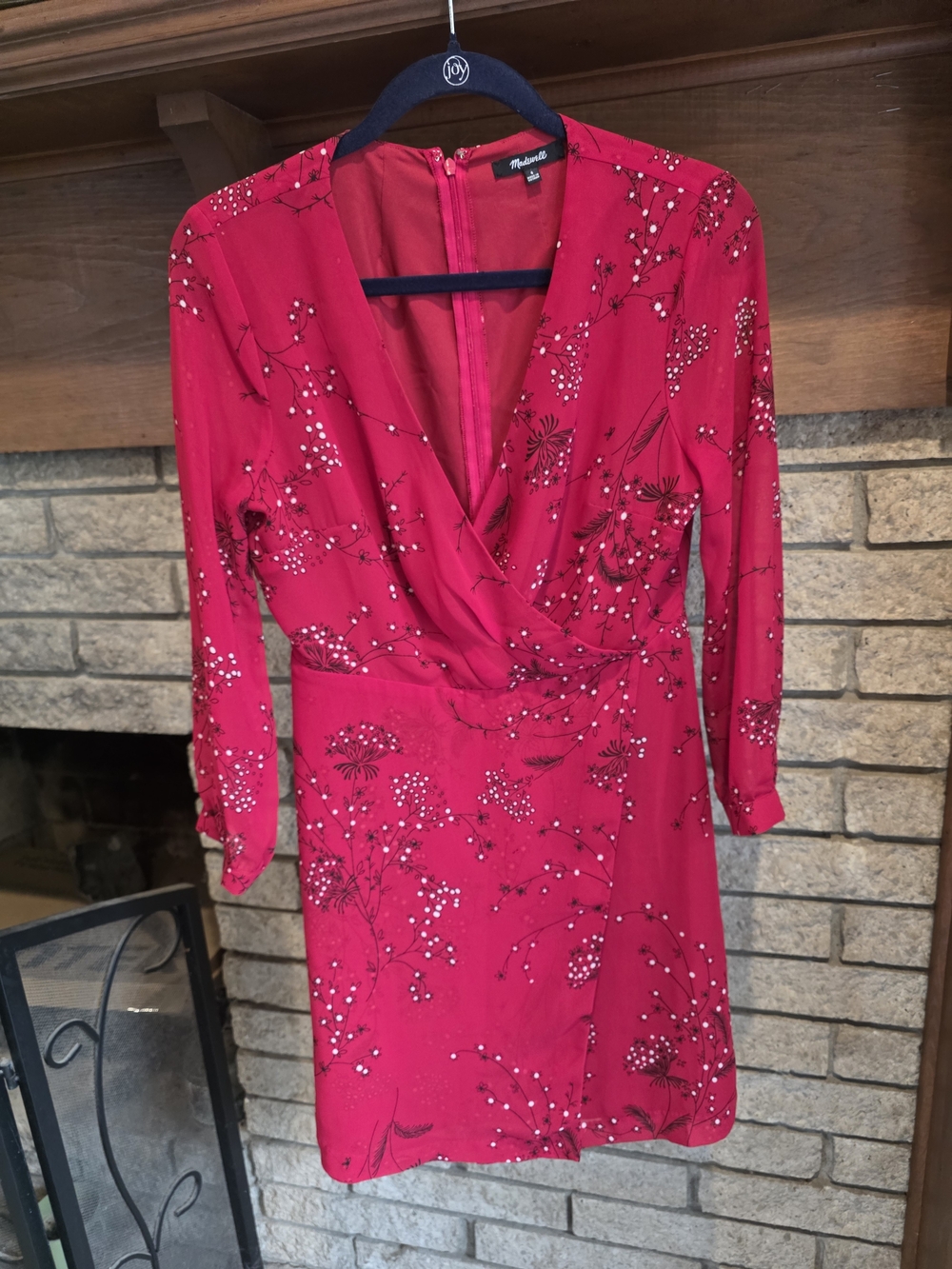 Madewell Red Floral Surplice Long-Sleeve Mini Dress - Picture 2 of 5